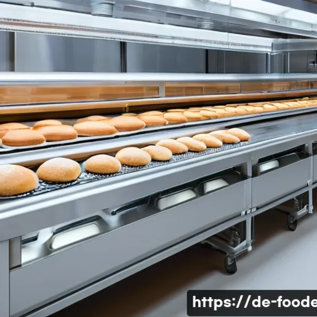 식품 가공에서의 재료 물성 제어 - A high-tech food production line in a modern German bakery, showcasing advanced sensors and automate...