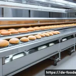 식품 가공에서의 재료 물성 제어 - A high-tech food production line in a modern German bakery, showcasing advanced sensors and automate...